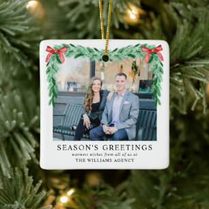 Modernes Bow Corporate Foto Weihnachten Keramikornament
