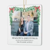 Modernes Bow Corporate Foto Weihnachten Keramikornament (Links)