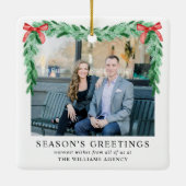 Modernes Bow Corporate Foto Weihnachten Keramikornament (Rückseite)