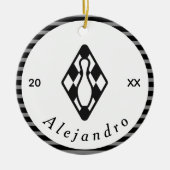 Modernes Bowling Button Design Schwarz-weißer Indi Keramik Ornament (Vorne)