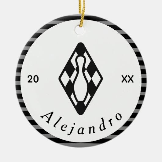 Modernes Bowling Button Design Schwarz-weißer Indi Keramik Ornament (Vorne)