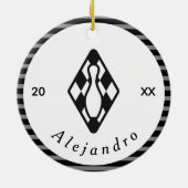 Modernes Bowling Button Design Schwarz-weißer Indi Keramik Ornament (Hinten)