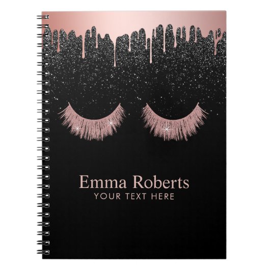 Modernes Bratenfett-Rosen-Gold peitscht schwarzen Notizblock (Vorderseite)