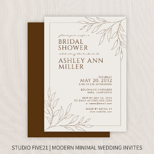 Modernes Braun-Foliage-Kontur Hochzeitsszittel Bra Einladung
