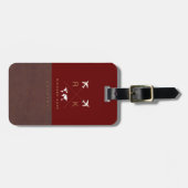 Modernes Braun/Rotes Gepäckstück mit Name Gepäckanhänger (Vorderseite horizontal)