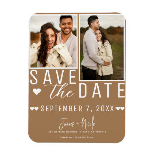 Modernes Braun Save the Date 2 Foto Hochzeit Magnet