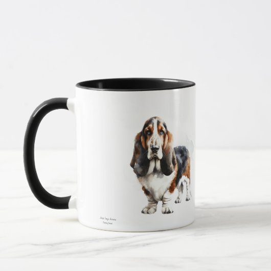 Modernes Braun/Schwarzes Basset-Hund personalisier Tasse (Links)