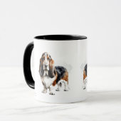 Modernes Braun/Schwarzes Basset-Hund personalisier Tasse (Vorderseite Links)