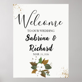 Modernes Braun- und Cremflorzeichen Begrüßungszeic Poster