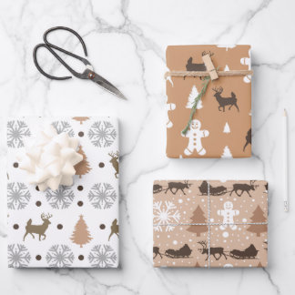 Modernes Braun- und Weißwinterdesign Geschenkpapier Set