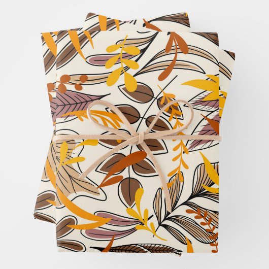 Modernes braunes Herbstlaub-Illustrationsmuster Geschenkpapier Set (Beispiel)