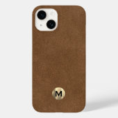 Modernes braunes Leder gebürstetes Gold Monogramm Case-Mate iPhone Hülle (Rückseite)