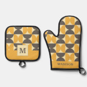 Modernes braunes und goldenes Muster des Mittelalt Ofenhandschuh & Topflappen-Set (Vorderseite)