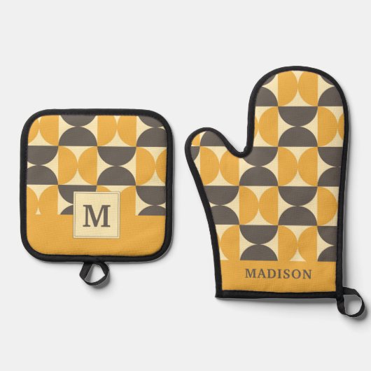 Modernes braunes und goldenes Muster des Mittelalt Ofenhandschuh & Topflappen-Set (Vorderseite)