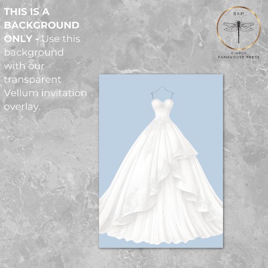 Modernes Brautkleid Blue Background Dusche Einladung