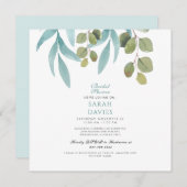 Modernes Brautparty Aquamarin Foliage Square Einladung (Vorne/Hinten)