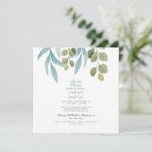 Modernes Brautparty Aquamarin Foliage Square Einladung (Stehend Vorderseite)