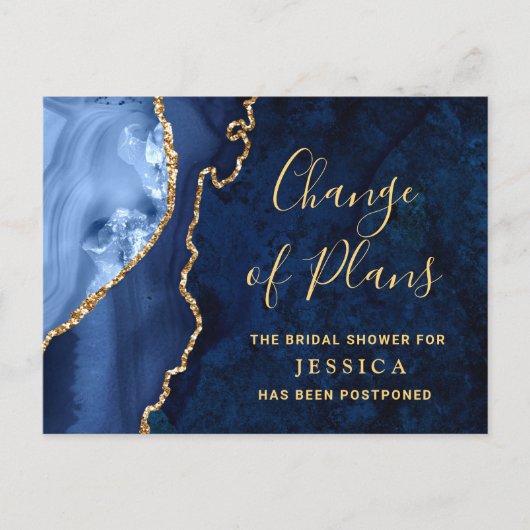 Modernes Brautparty aus Blauem Marmor verschoben Postkarte (Vorderseite)