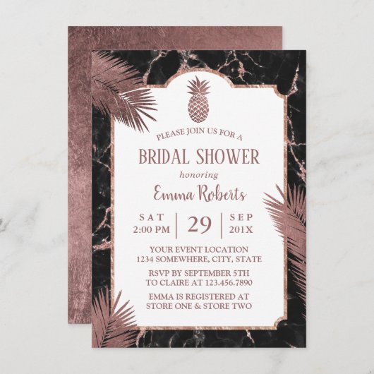 Modernes Brautparty aus Marmor und Rose Einladung (Vorne/Hinten)