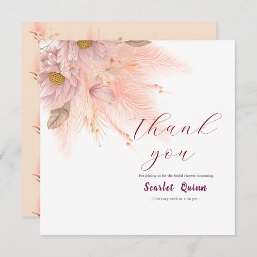 Modernes Brautparty aus rosa Pampelgras Dankeskarte (Vorne/Hinten)