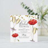 Modernes Brautparty aus Rotem Mohn und Goldflocken Einladung (Stehend Vorderseite)