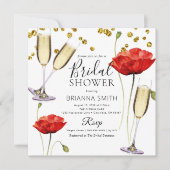 Modernes Brautparty aus Rotem Mohn und Goldflocken Einladung (Vorderseite)
