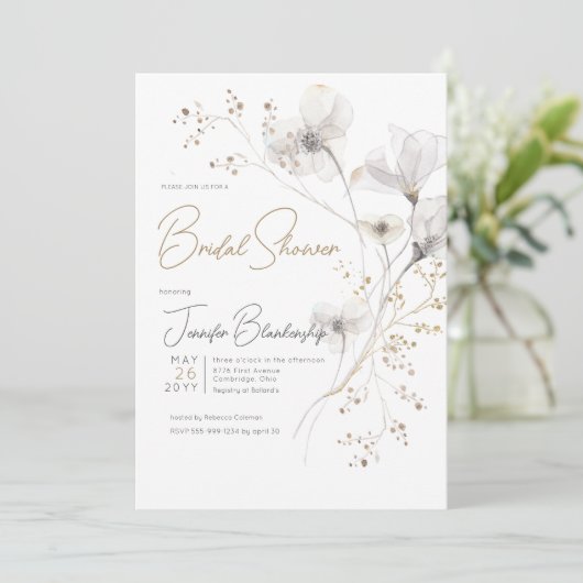 Modernes Brautparty aus Weiß, Grau und Gold Einladung (Stehend Vorderseite)