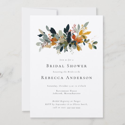 Modernes Brautparty botanischer Hochzeit im Herbst Einladung (Vorderseite)