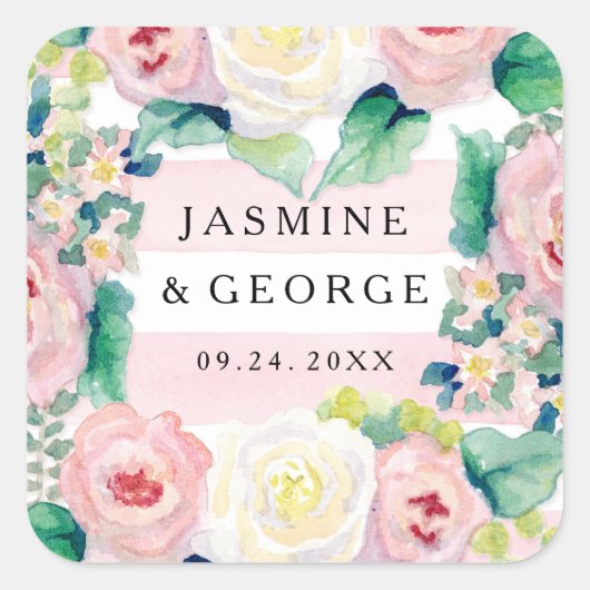 MODERNES Brautparty Chic Wide Stripes w Rose Quadratischer Aufkleber (Vorderseite)