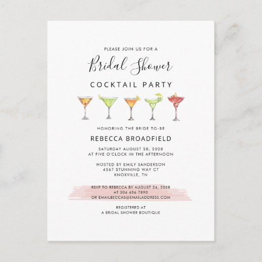 Modernes Brautparty Cocktail Party Einladungspostkarte (Vorderseite)