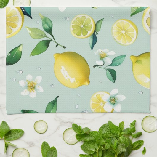 Modernes Brautparty der gelben Zitronenblumenschri Geschirrtuch (Gefaltet)