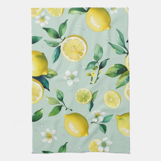 Modernes Brautparty der gelben Zitronenblumenschri Geschirrtuch (Vertikal)