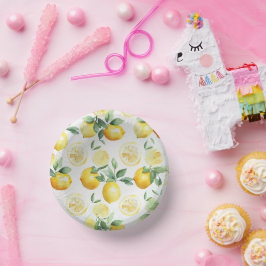 Modernes Brautparty der gelben Zitronenblumenschri Pappteller (Party)