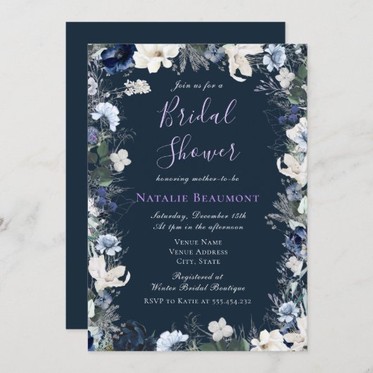 Modernes Brautparty der Marine und der Elfenbeinkü Einladung (Vorne/Hinten)