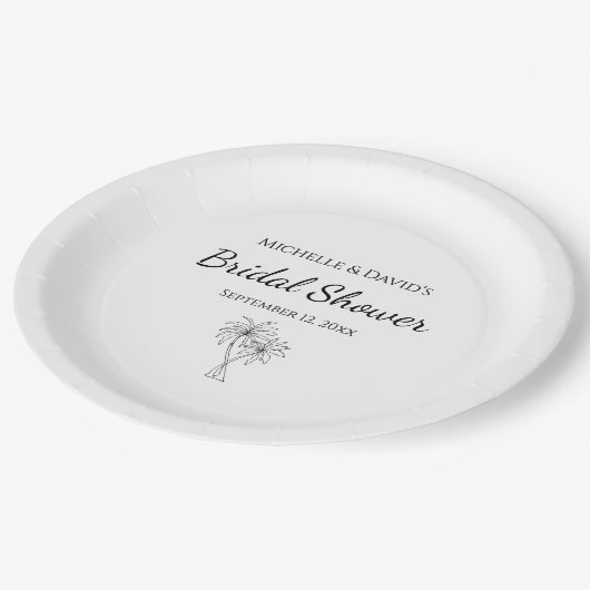 Modernes Brautparty Elegante Palmen Trees Tropisch Pappteller (Schrägansicht)