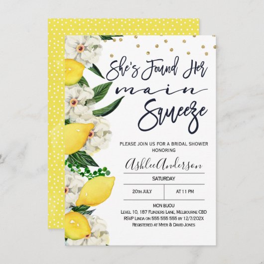 Modernes Brautparty für Blumenlemon Einladung (Vorne/Hinten)