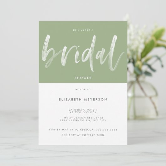 Modernes Brautparty für die Farbkalligraphie von G Einladung (Stehend Vorderseite)