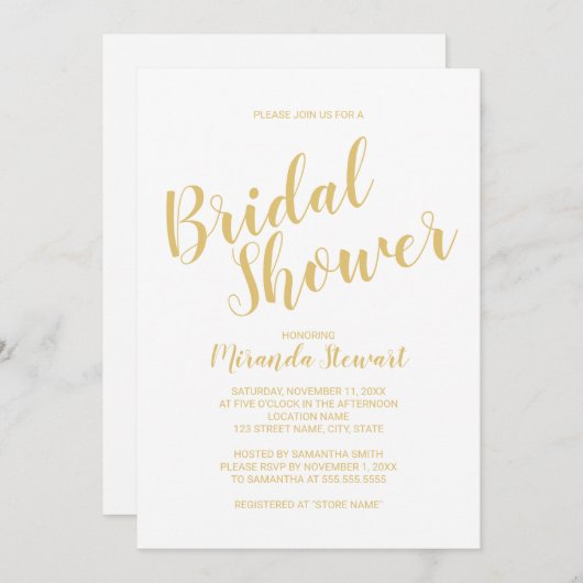 Modernes Brautparty für Schriftzeichen in Weiß und Einladung (Vorne/Hinten)