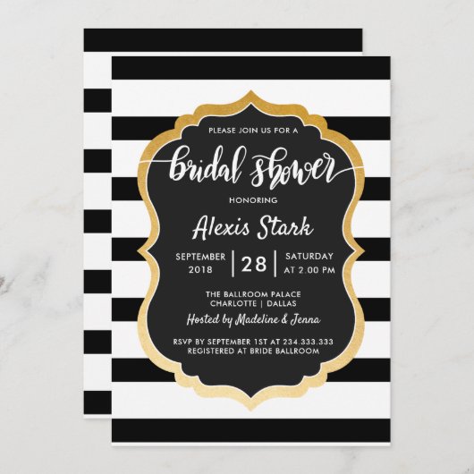 Modernes Brautparty für Schwarz-weiße Streifen Einladung (Vorne/Hinten)
