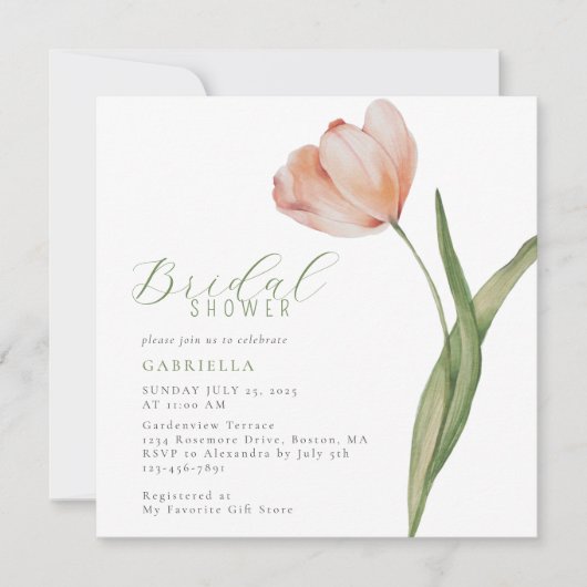 Modernes Brautparty für Wasserfarben Tulip Einladung (Vorderseite)