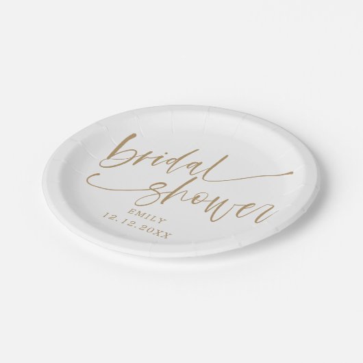 Modernes Brautparty Gold Script & White Pappteller (Schrägansicht)