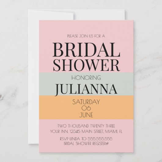 Modernes BRAUTPARTY in Blockpink-Minze Einladung (Vorderseite)