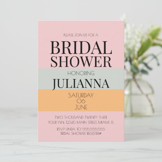 Modernes BRAUTPARTY in Blockpink-Minze Einladung (Stehend Vorderseite)