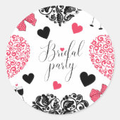 Modernes Brautparty in Rosa und Schwarz Runder Aufkleber (Vorderseite)
