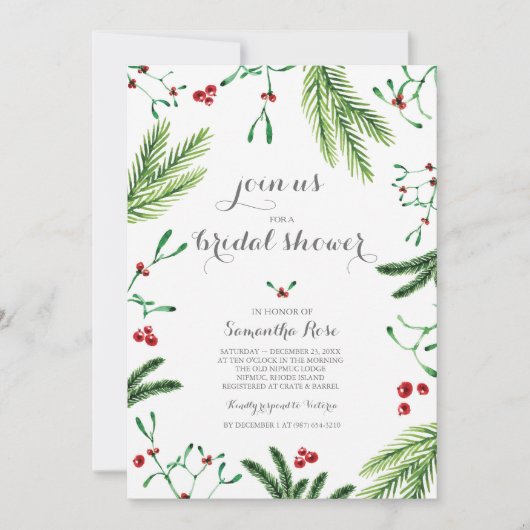 Modernes Brautparty in Rot und Grün Einladung (Vorderseite)