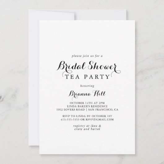 Modernes Brautparty Kalligrafie Tee Party Einladung (Vorderseite)