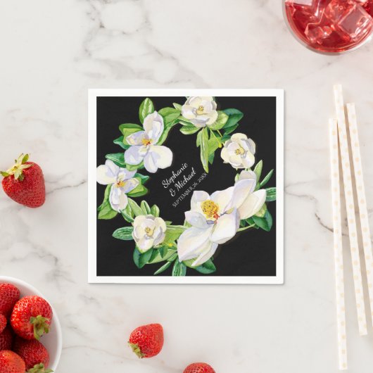 Modernes Brautparty Magnolia Blume Wreath Serviette (Beispiel)