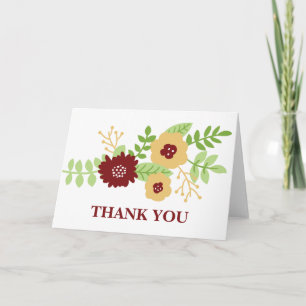 Modernes Brautparty mit Blumen (Gold und Burgund) Dankeskarte