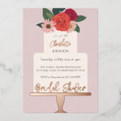 Modernes Brautparty mit Blumenkuchen Gold Folieneinladung (Vorderseite)