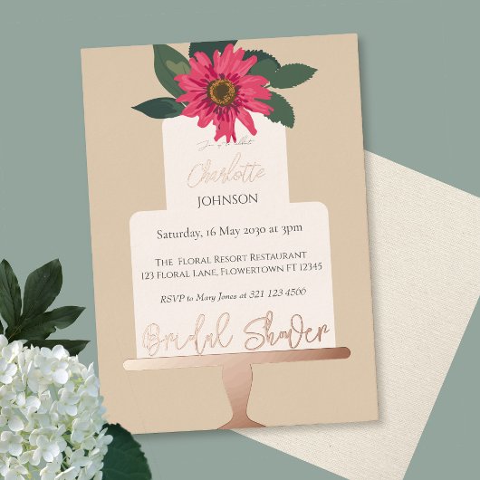 Modernes Brautparty mit Blumenkuchen Gold Folieneinladung